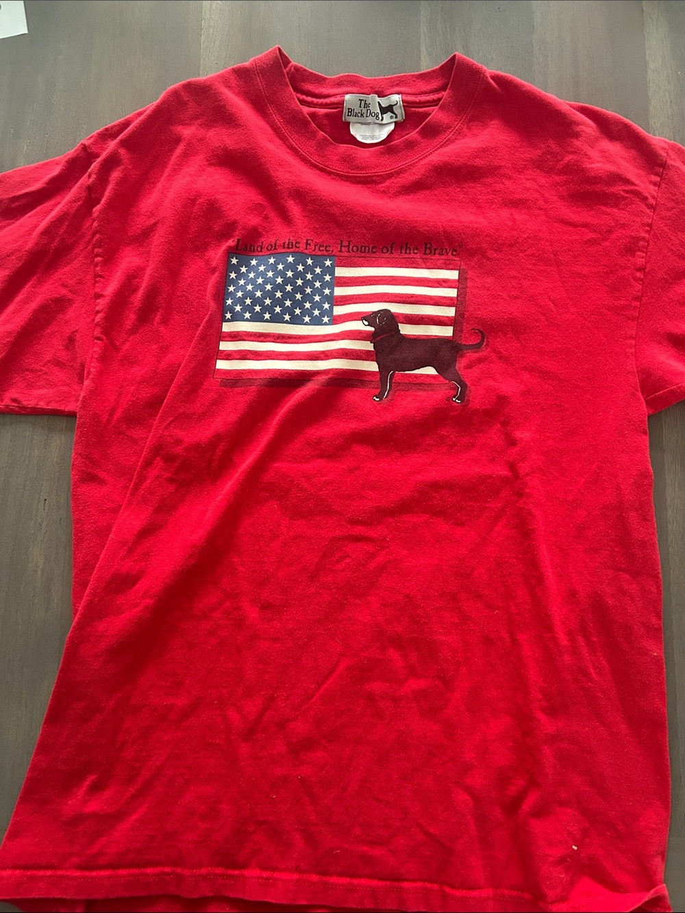 The Black Dog Red Graphic Tee with Flag & Dog